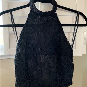 Forever21 black lace halter crop top